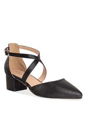 Paradox London ’Fran’ Black Shimmer Wide Fit Low Block Court Shoes | Grattan