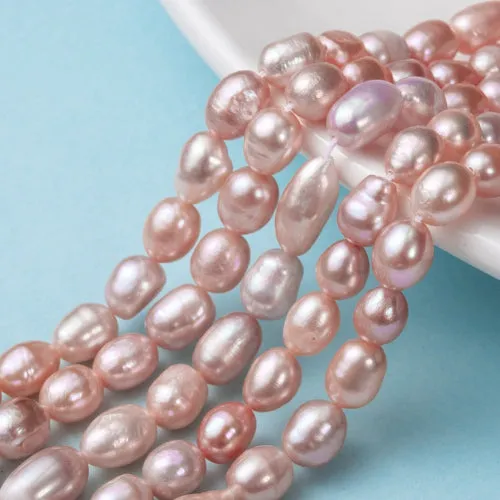 Pearl Beads, Natural, Freshwater, Cultured, Oval, Plum, 8-12mm