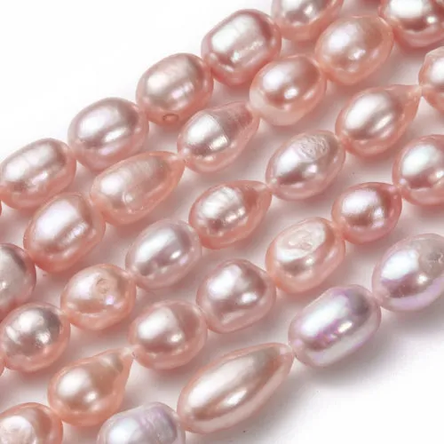 Pearl Beads, Natural, Freshwater, Cultured, Oval, Plum, 8-12mm