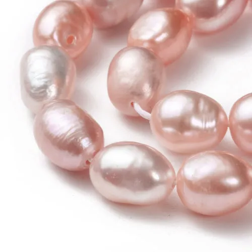 Pearl Beads, Natural, Freshwater, Cultured, Oval, Plum, 8-12mm