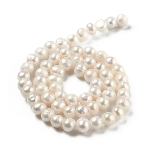 Pearl Beads, Natural, Freshwater, Cultured, Potato, Bisque, 6.5-7mm