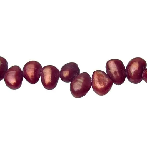 Pearl Beads, Natural, Freshwater, Cultured, Rice, Top Drilled, Cranberry, 6.5-8x5-5.5mm