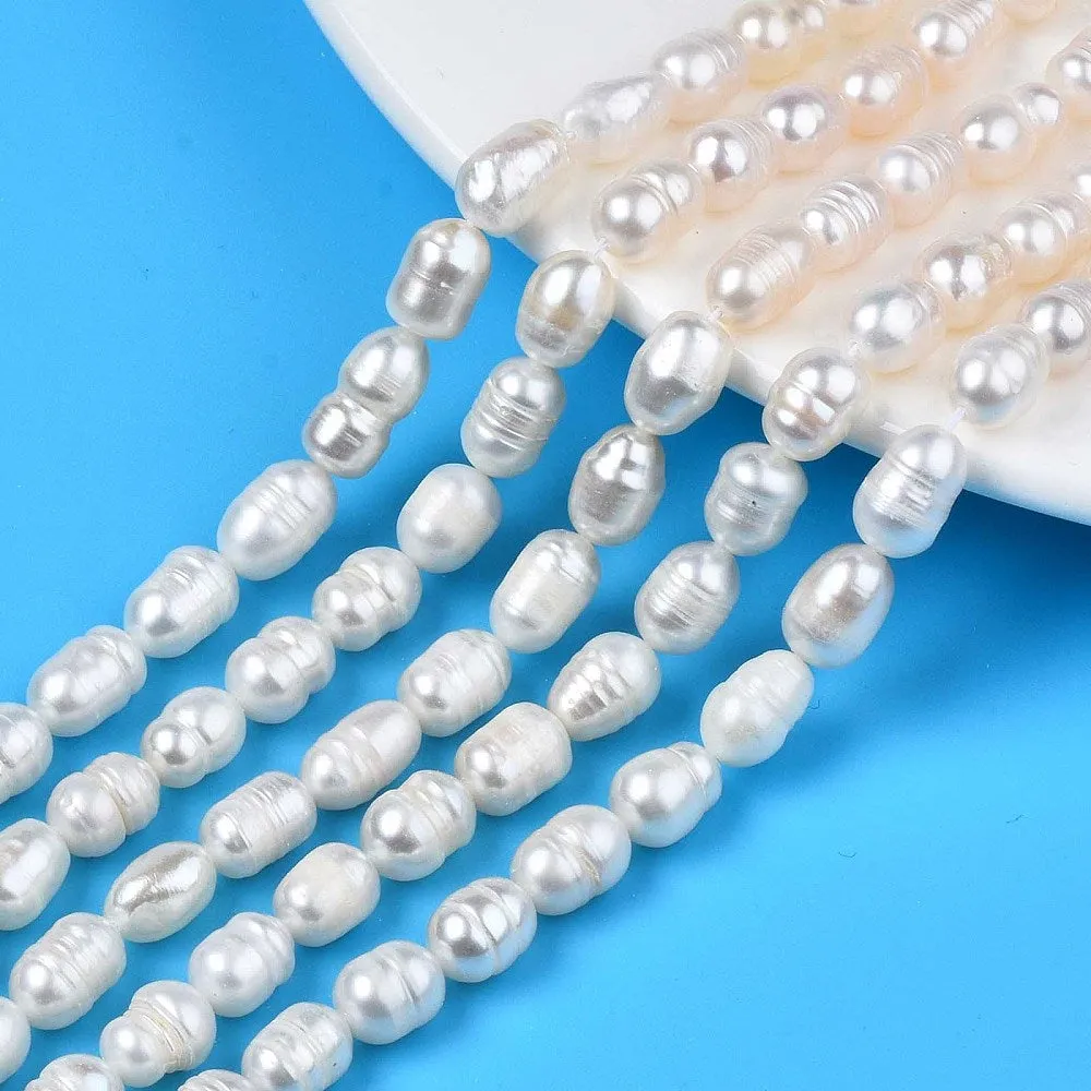 Pearl Beads, Natural, Freshwater, Cultured, Rice, White, 8.5-12mm