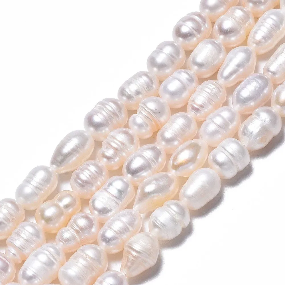 Pearl Beads, Natural, Freshwater, Cultured, Rice, White, 8.5-12mm