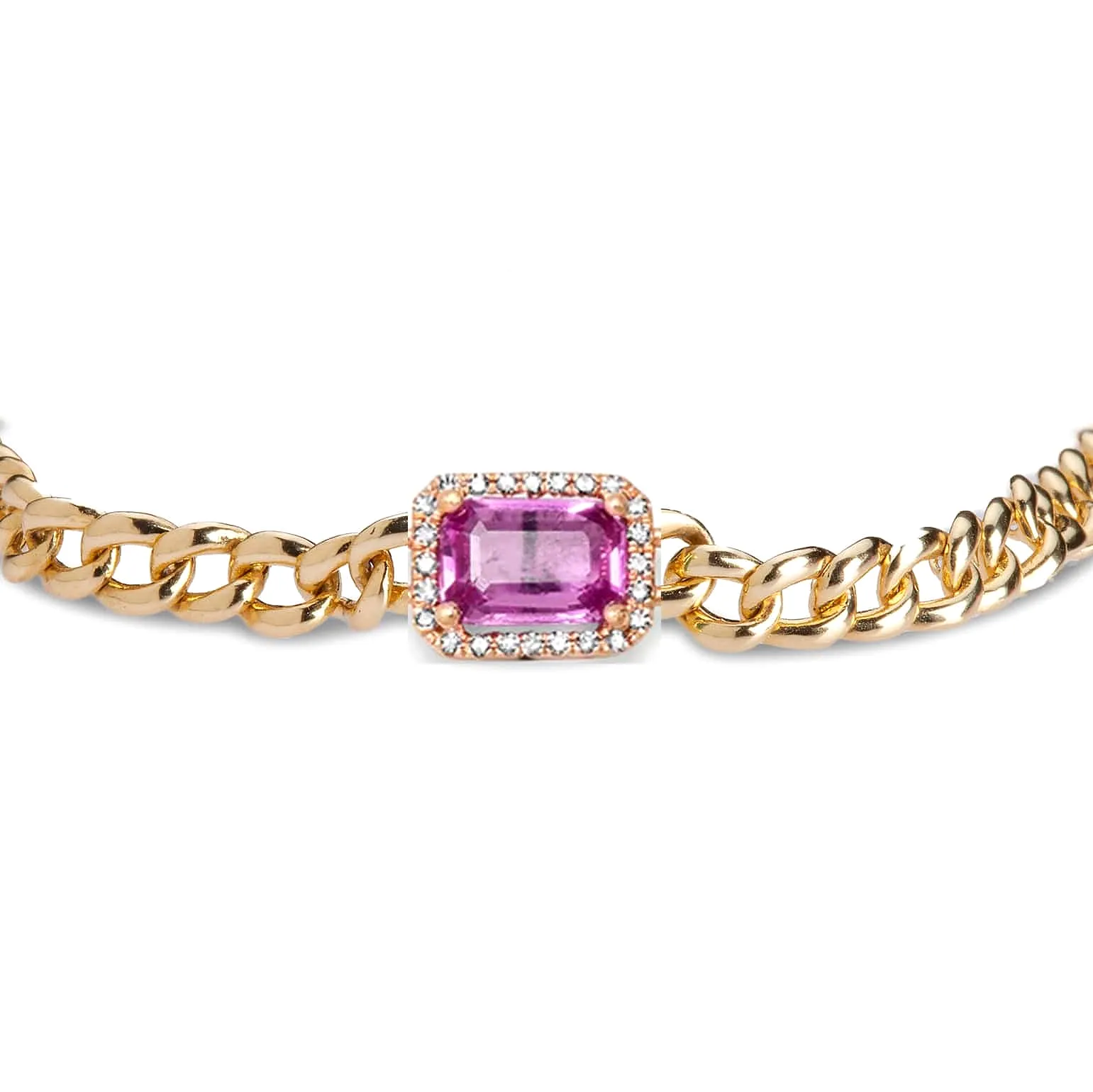 Pink Sapphire and Diamond Cuban Link Chain Necklace