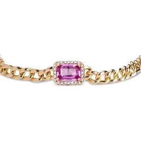 Pink Sapphire and Diamond Cuban Link Chain Necklace