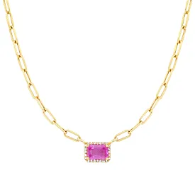 Pink Sapphire and Diamond Paper Clips Chain Necklace