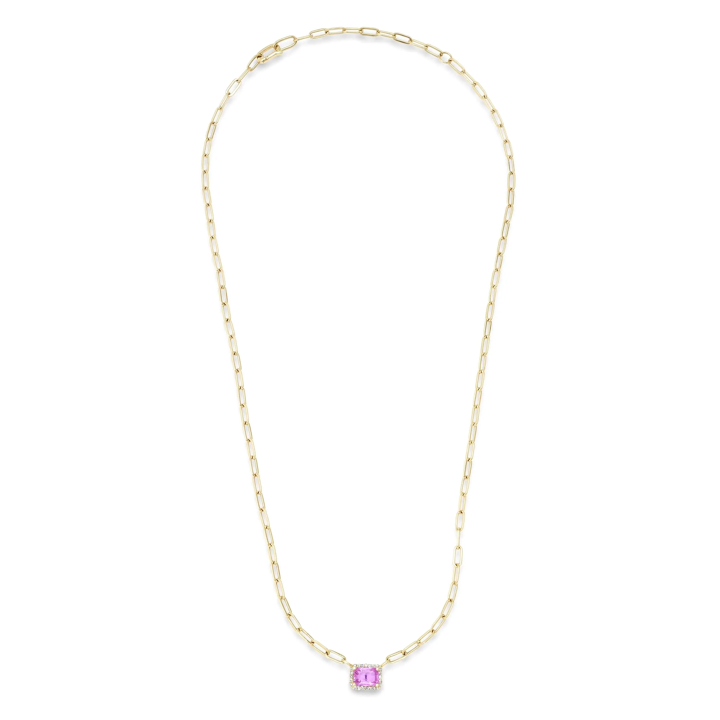 Pink Sapphire and Diamond Paper Clips Chain Necklace