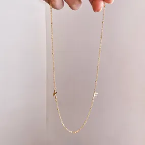 *PRE-ORDER Double Mini Sideways Initial with Mini Beaded Chain