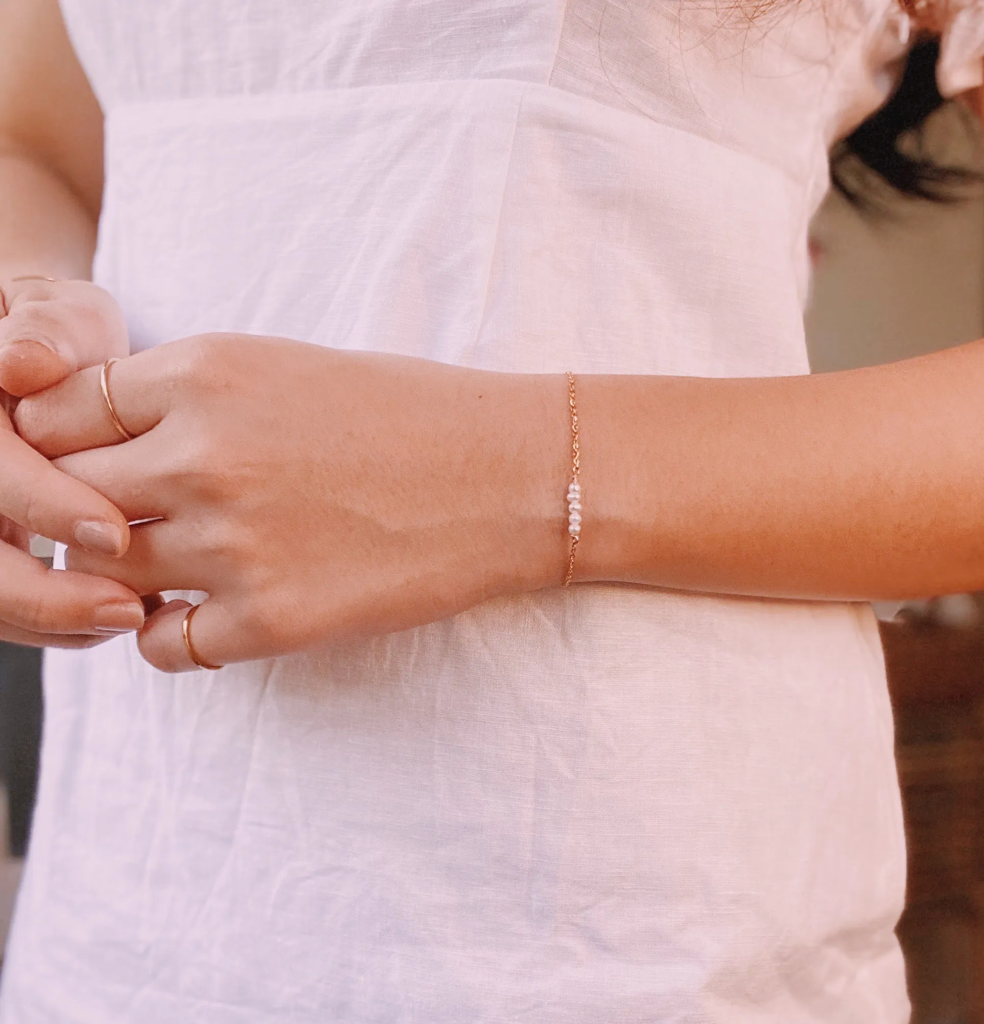 PRE-ORDER Tiny Freshwater Pearl Thin Chain Gold Filled Bracelet