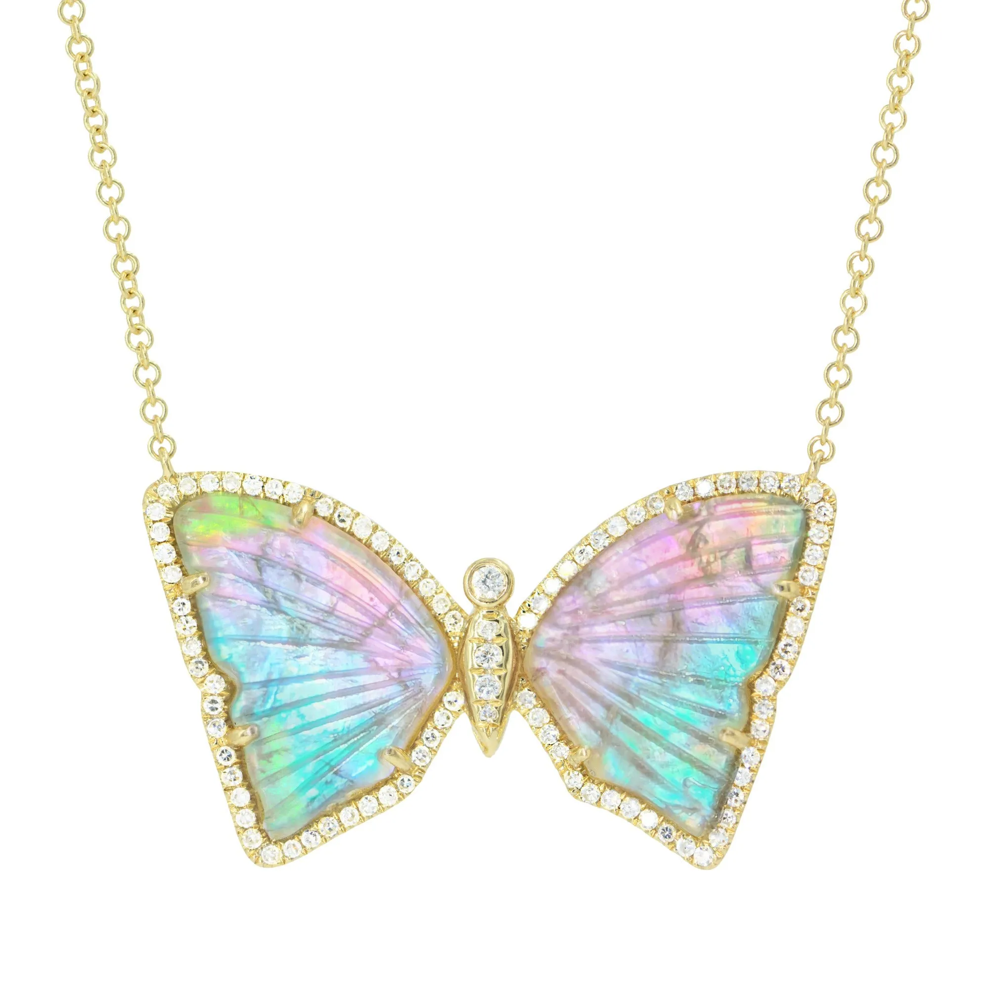 Rainbow Mystic Pearl Tourmaline Butterfly Necklace with Diamonds