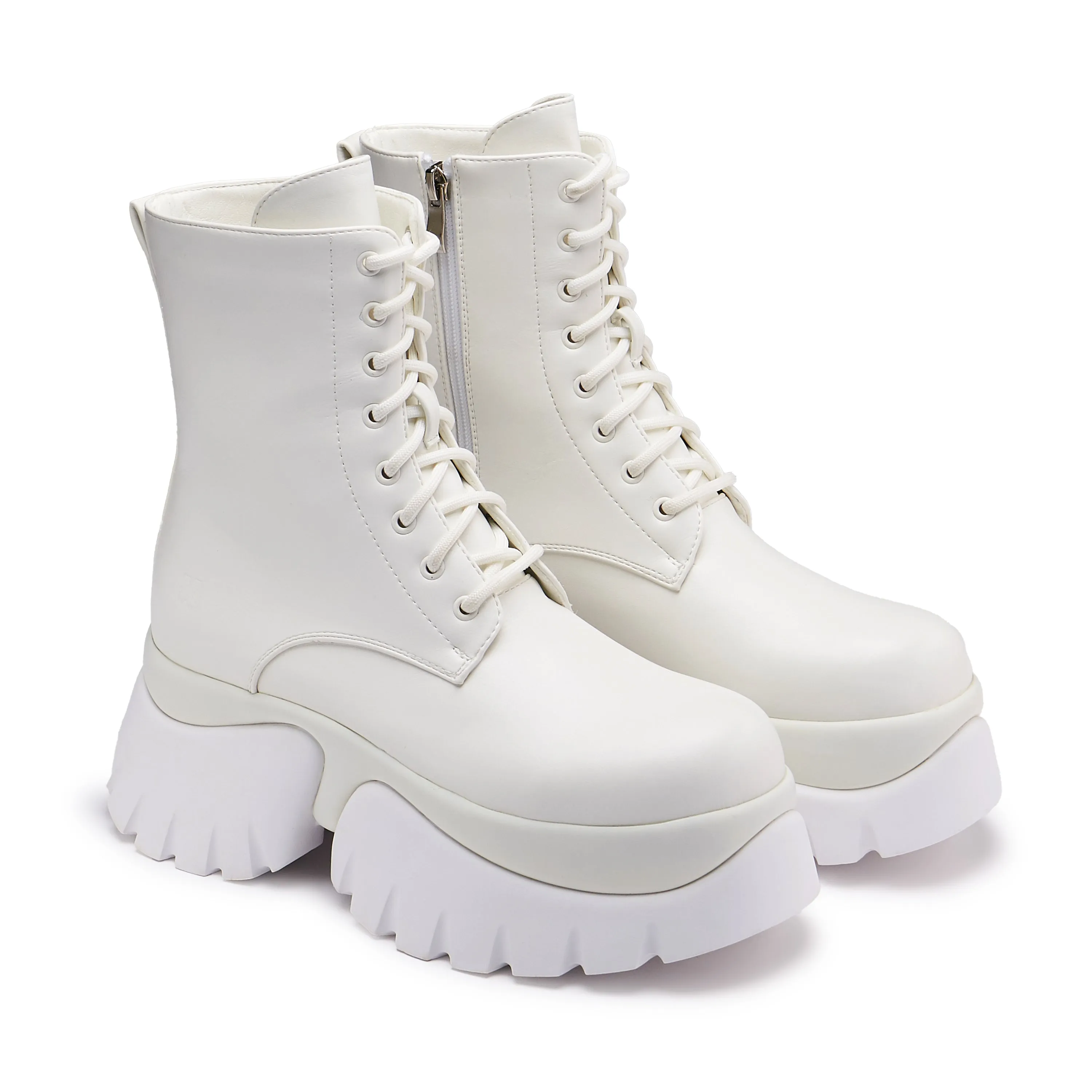 Rancor Lace Up Monster Platform Boots - White