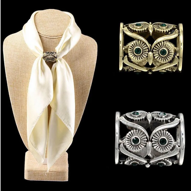 Retro Owl Scarf Buckle Crystal Scarf Holder Wedding Hollow Out Belt Brooches Clips Pins Bronze Sliver Jewelry SM6