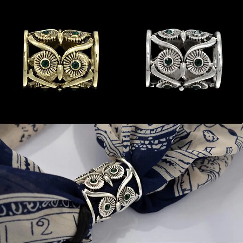 Retro Owl Scarf Buckle Crystal Scarf Holder Wedding Hollow Out Belt Brooches Clips Pins Bronze Sliver Jewelry SM6