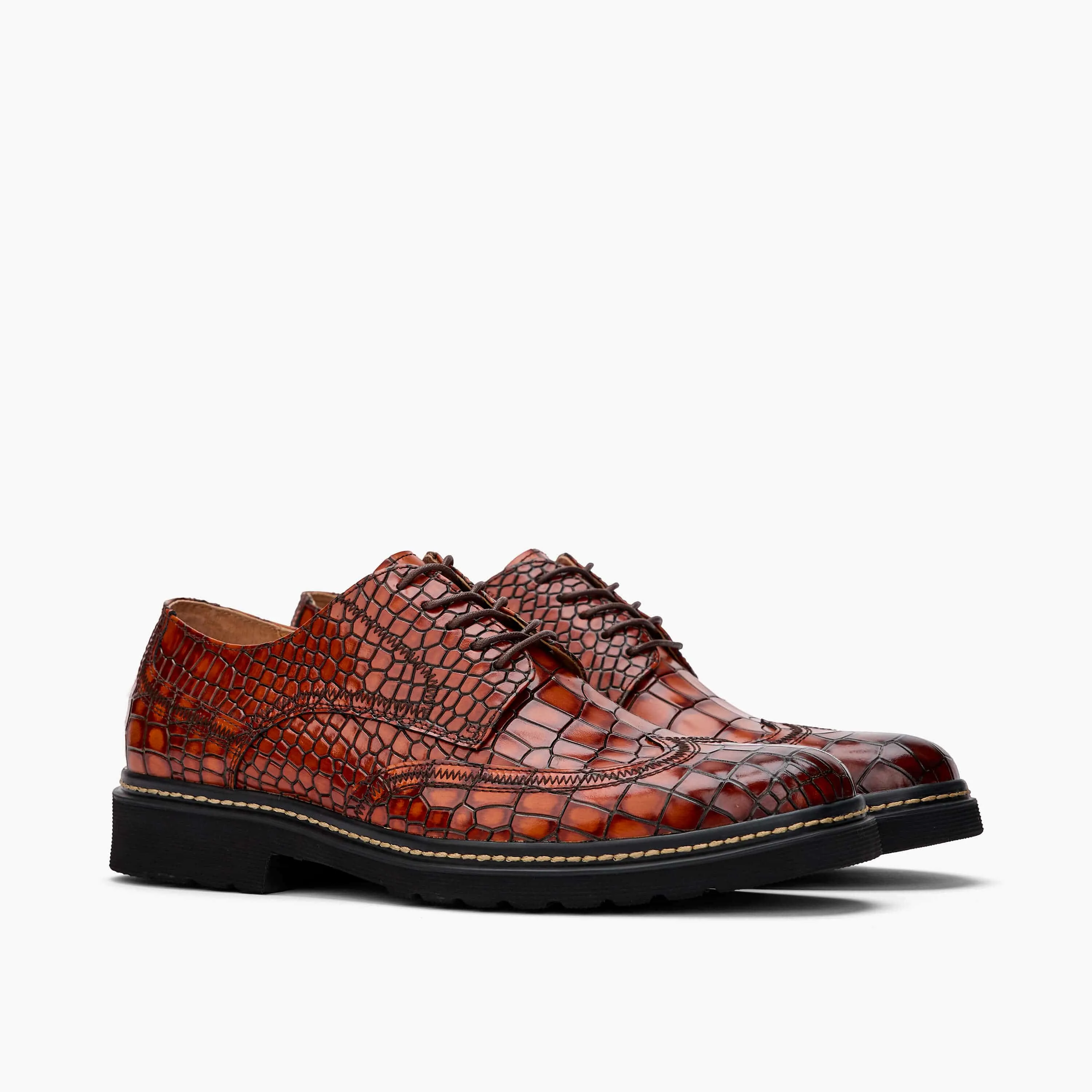 Roman Cognac Croc Leather Wingtip Sneakers