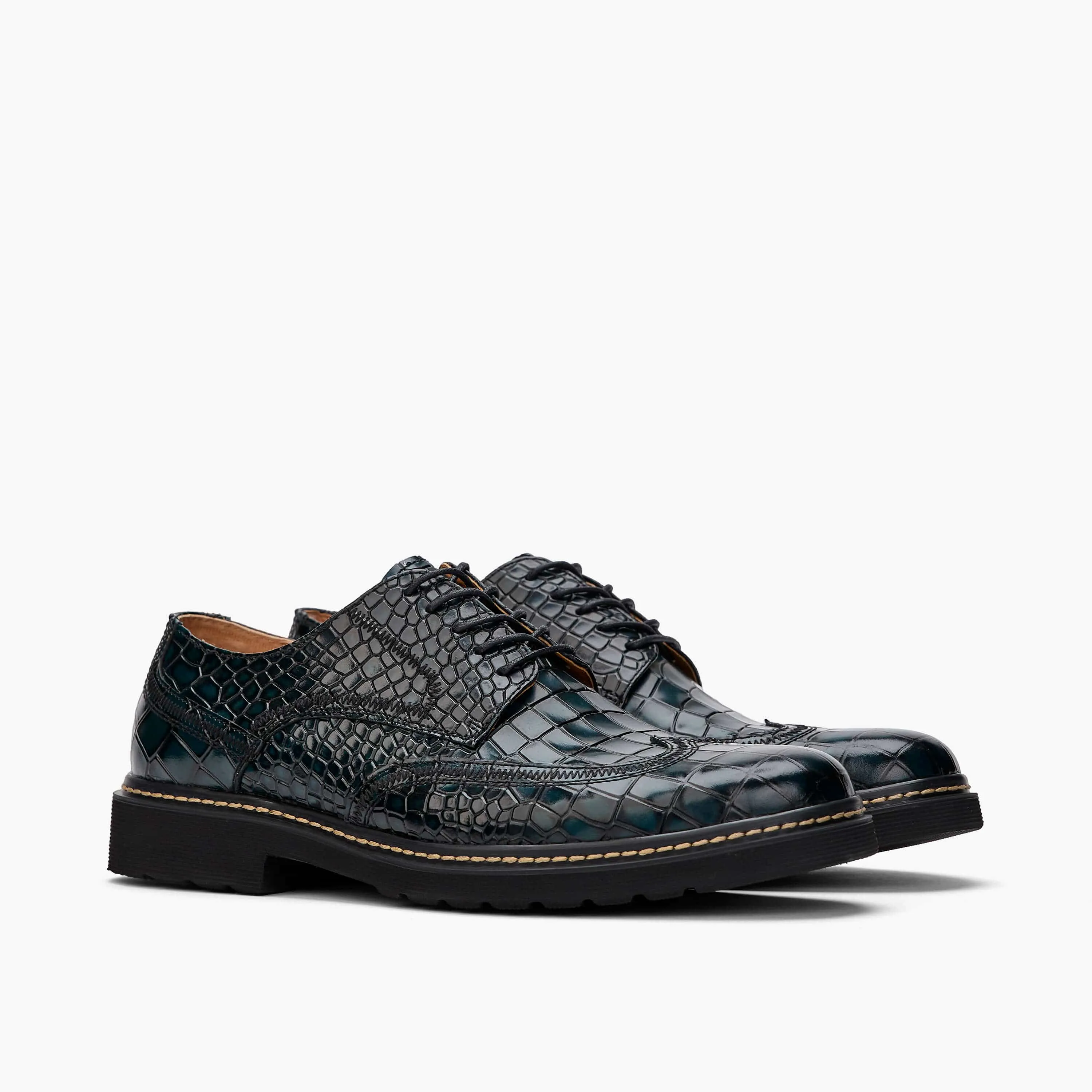 Roman Navy Croc Leather Wingtip Sneakers