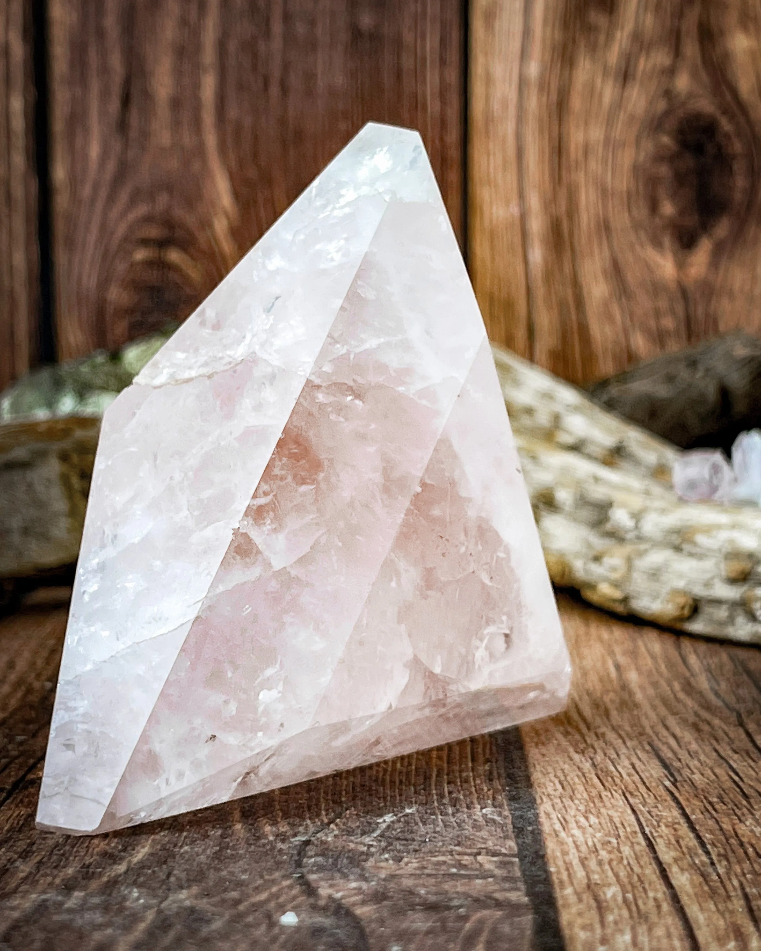 Rose Quartz Triangle Carving