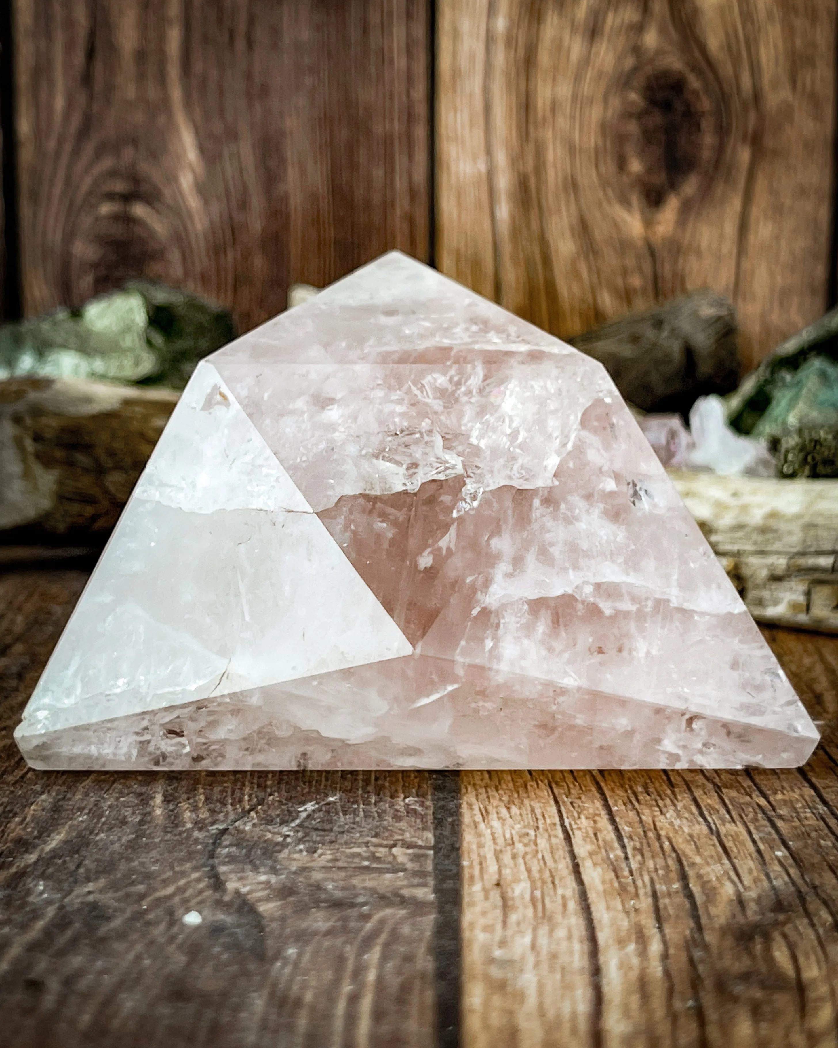 Rose Quartz Triangle Carving