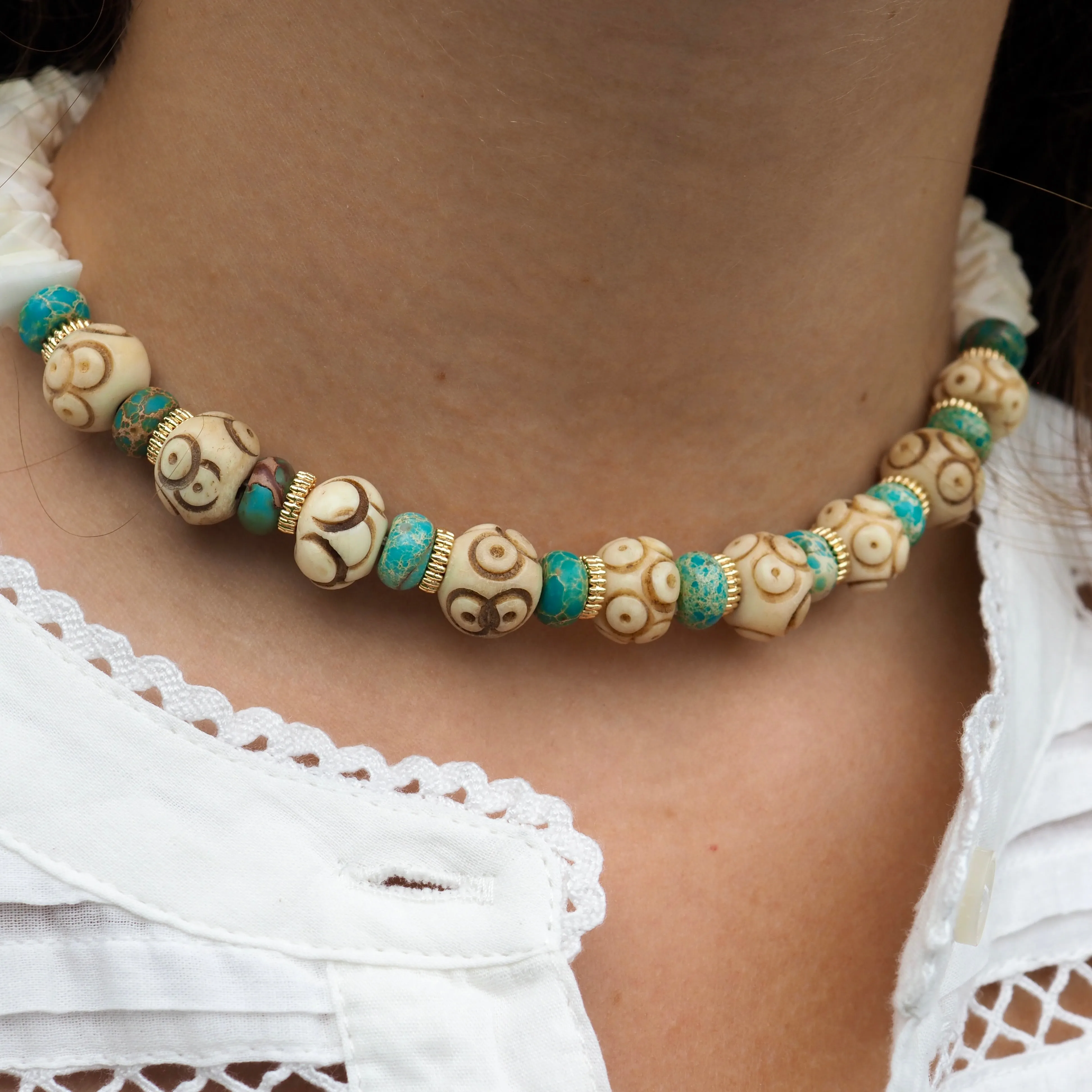 SABRINA IVORY CARVED BEADED NECKLACE