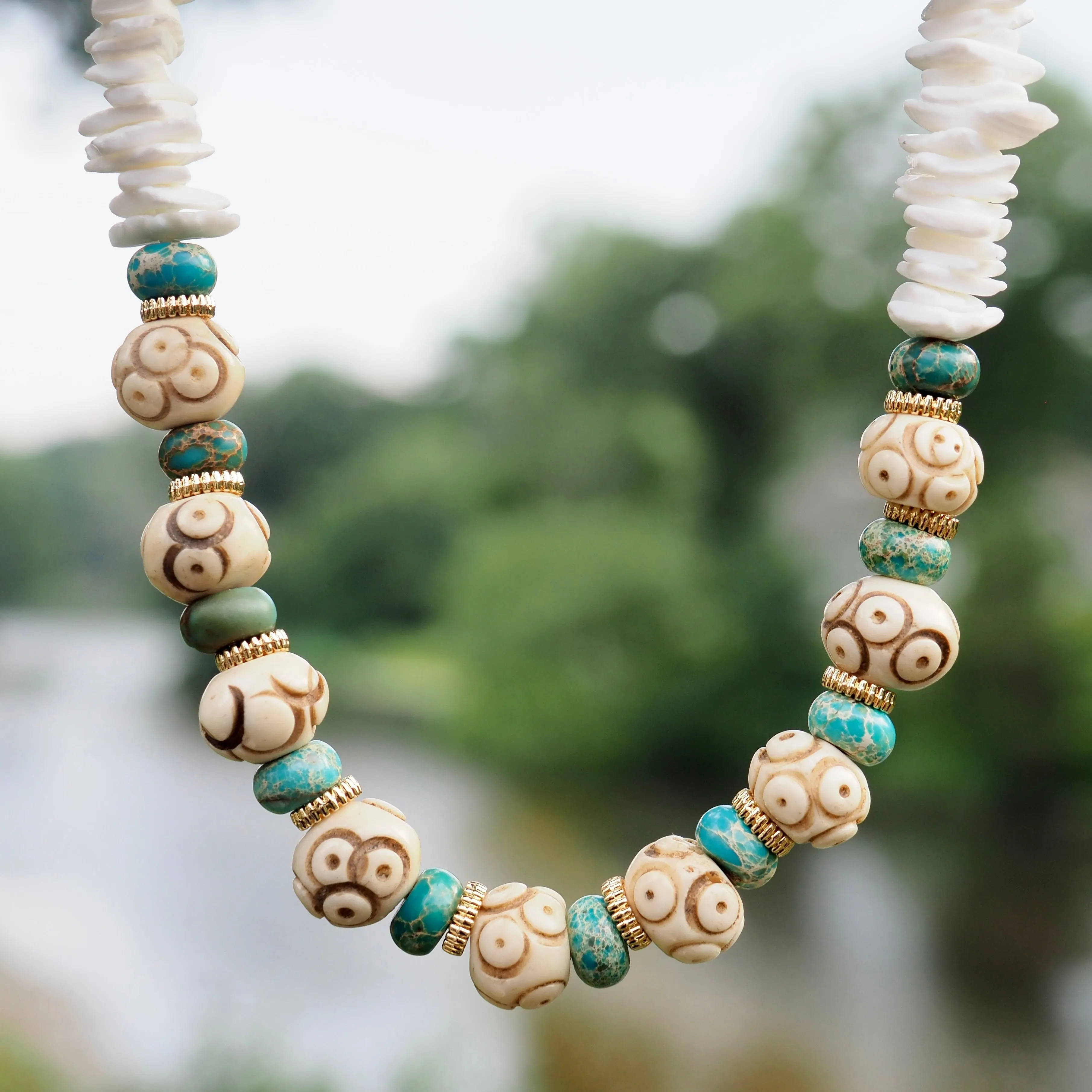 SABRINA IVORY CARVED BEADED NECKLACE