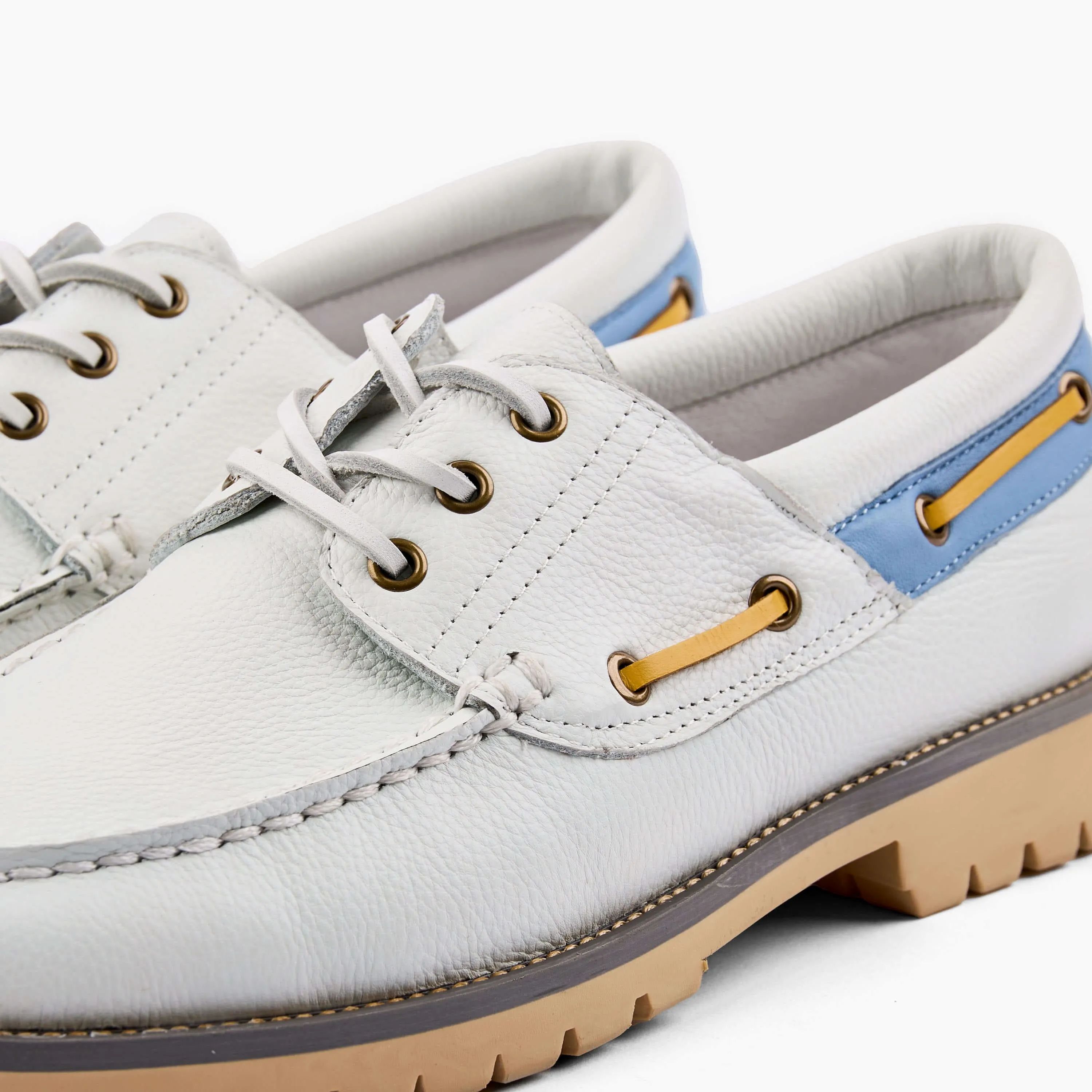 Santiago White Leather Lug Boat Shoes