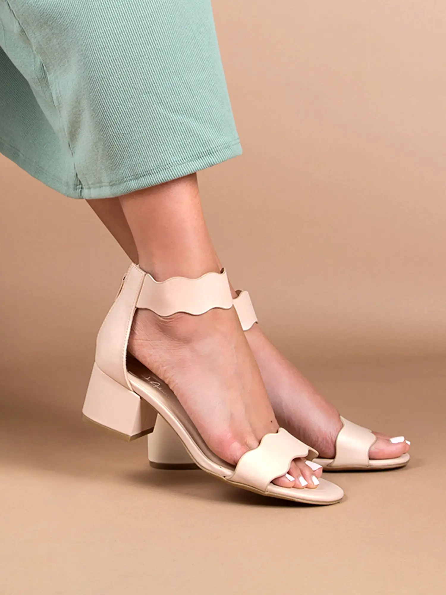 Scalloped Block Heel Sandals