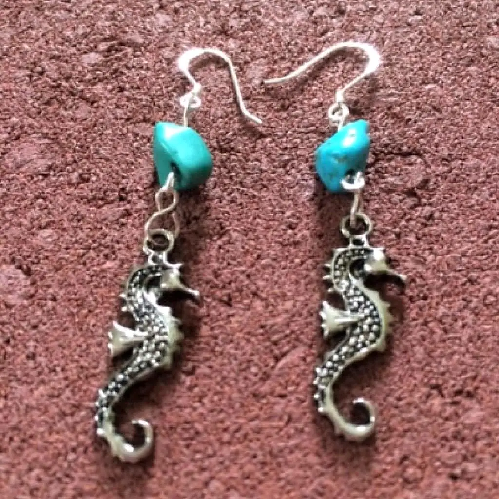 Silver Seahorse Dangle Earrings