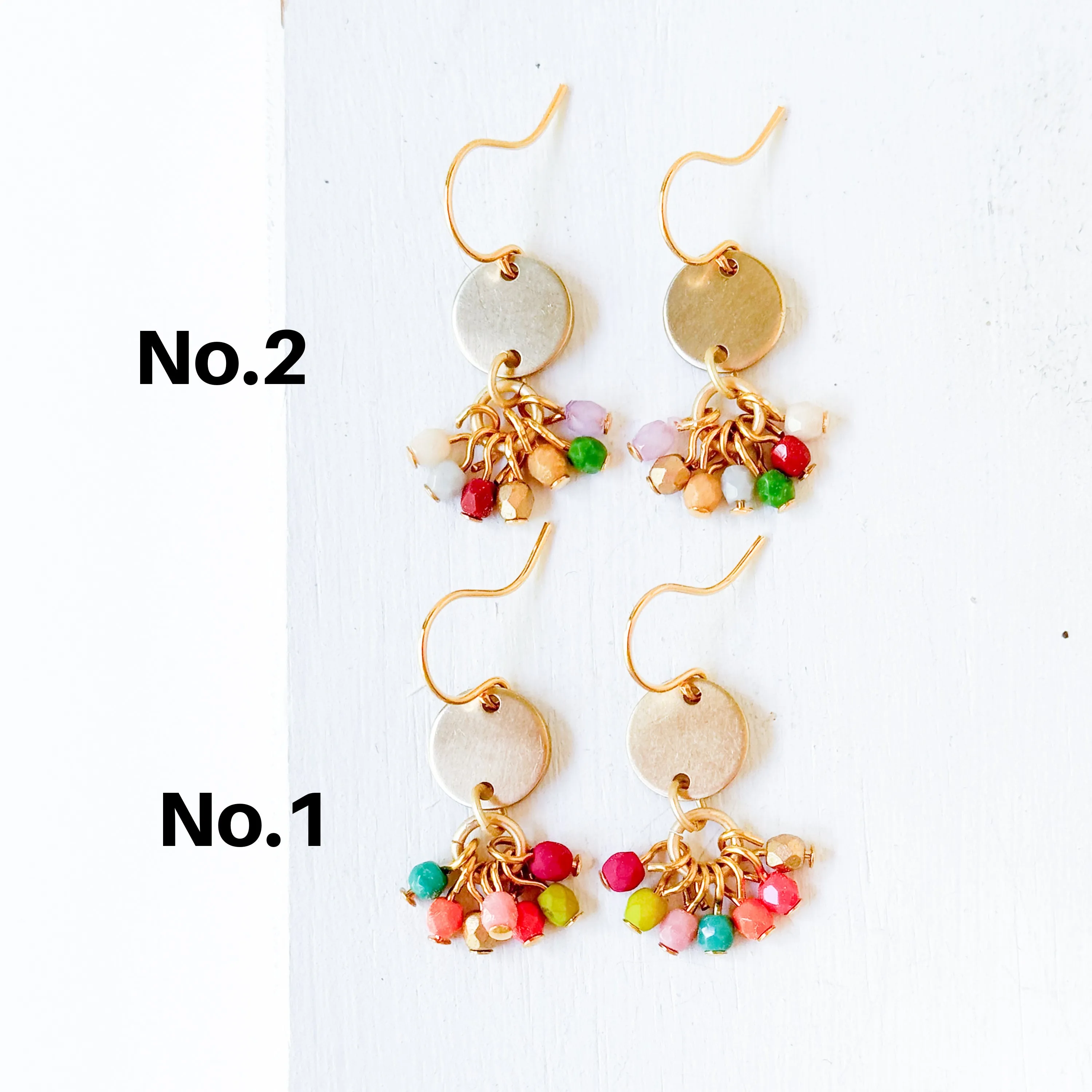 Small Cute Brass Earrings With Tiny Beaded Clusters