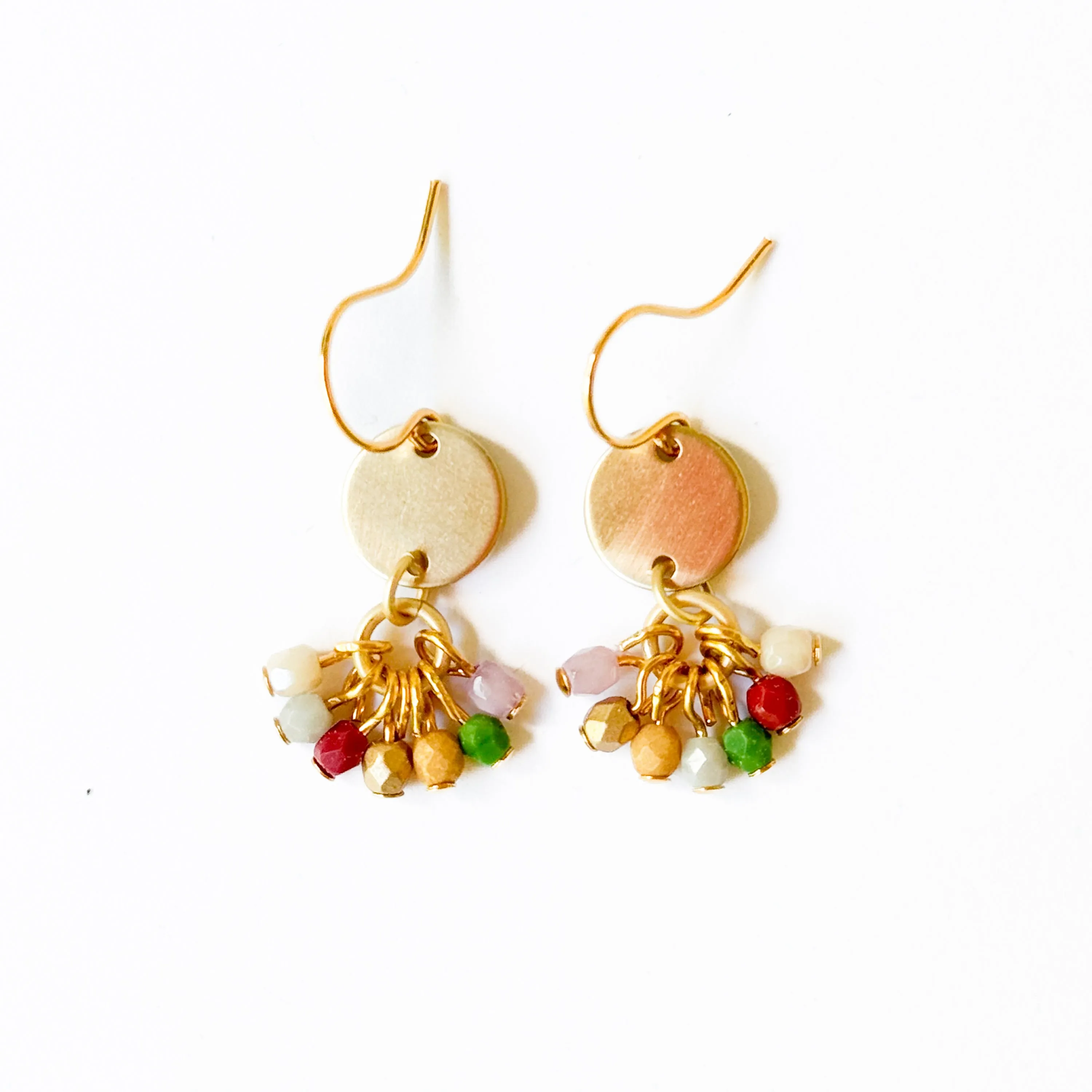 Small Cute Brass Earrings With Tiny Beaded Clusters