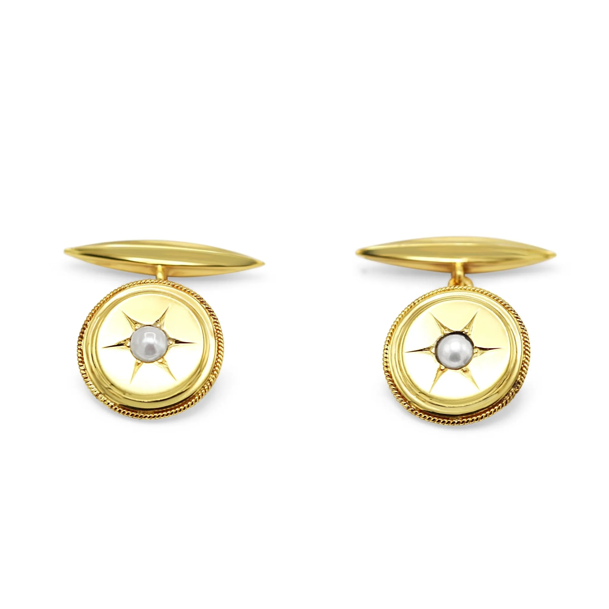 Split Pearl Set Chain Torpedo Cufflinks - 9ct Yellow Gold