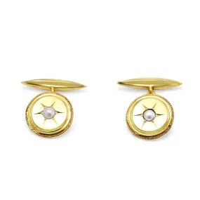 Split Pearl Set Chain Torpedo Cufflinks - 9ct Yellow Gold