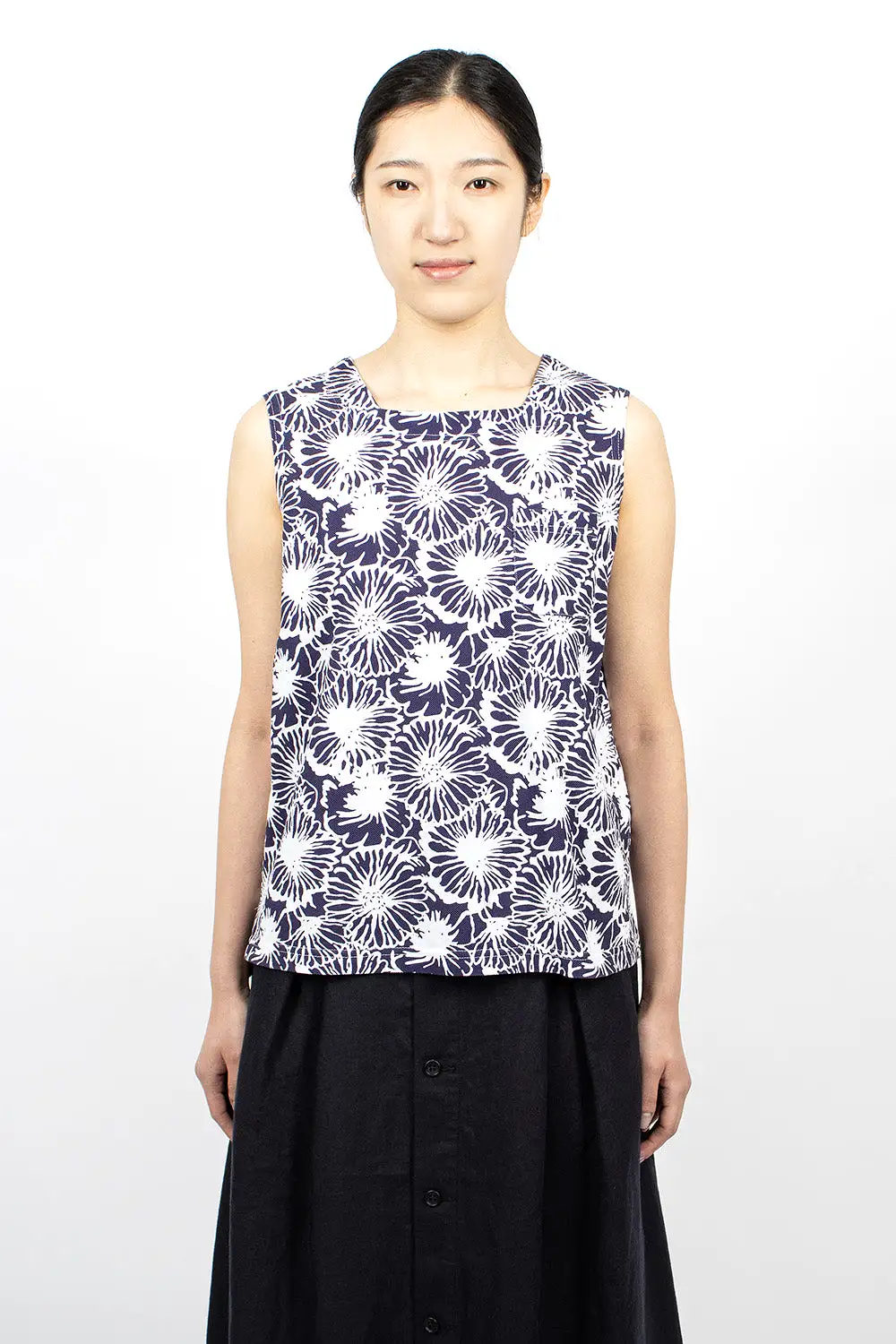 Square Neck Top Navy/White