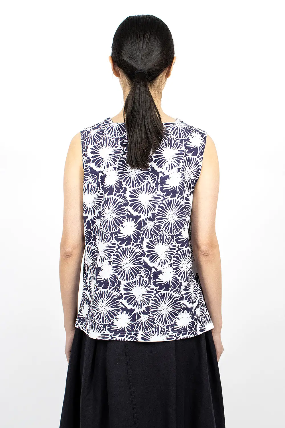 Square Neck Top Navy/White