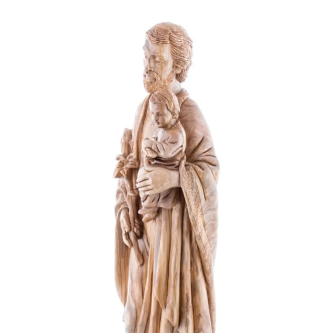 St. Joseph Holding Baby Jesus with Lily Flower 21.9, Masterpiece Wood Carving