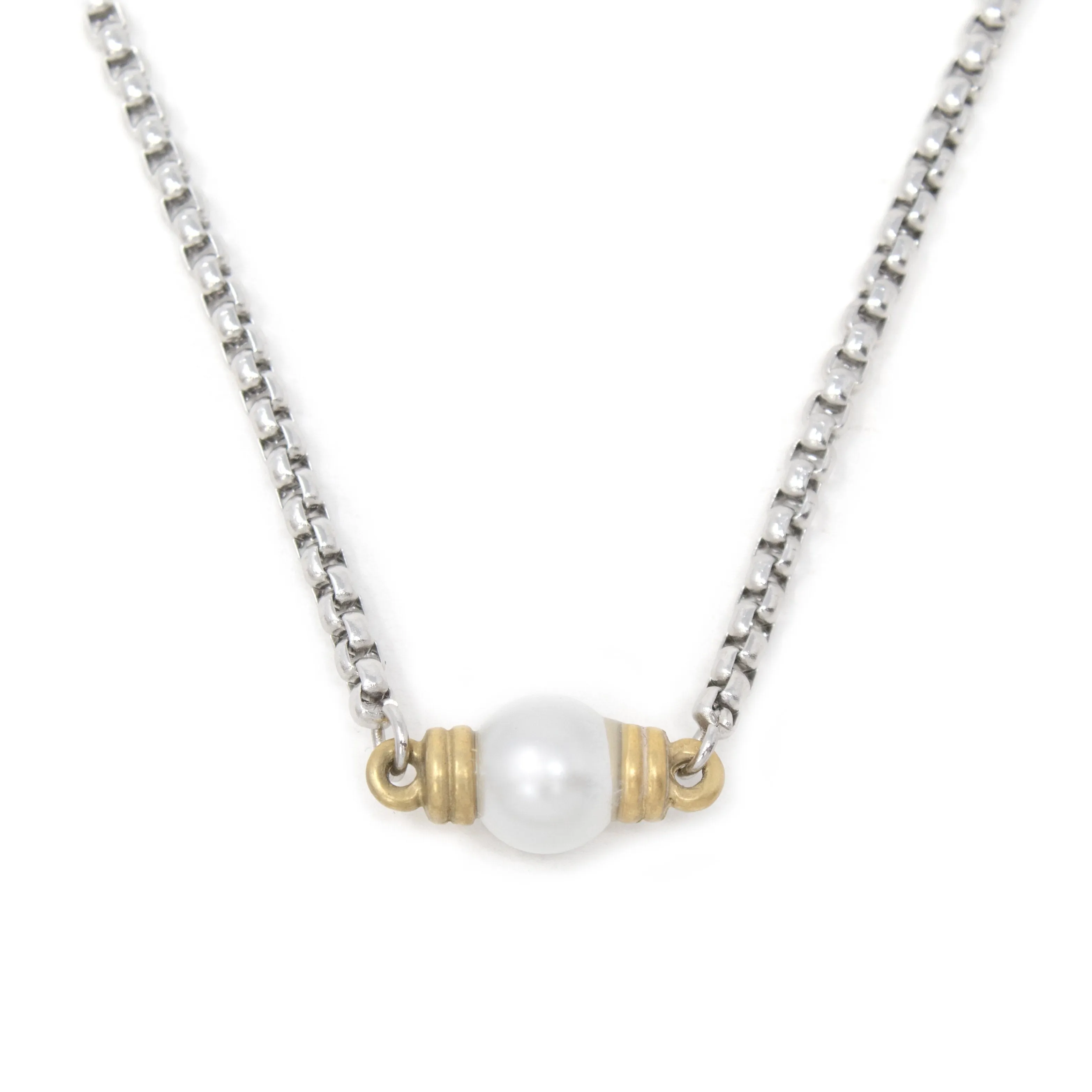 Stainless St Two Tone Necklace Pearl Station