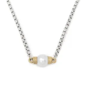 Stainless St Two Tone Necklace Pearl Station