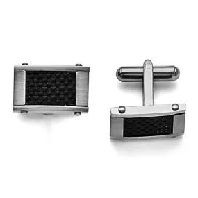 Stainless Steel Brushed and Polished Black Carbon Fiber Inlay Cufflinks