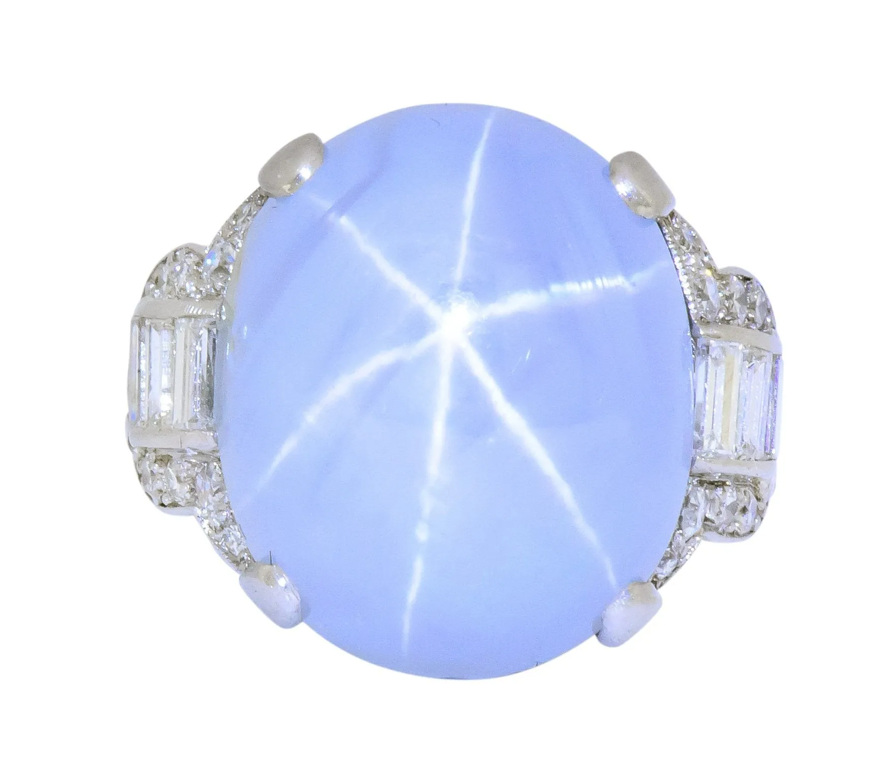 Tiffany & Co. Art Deco 21.00 CTW Star Sapphire Diamond Platinum Cocktail Ring