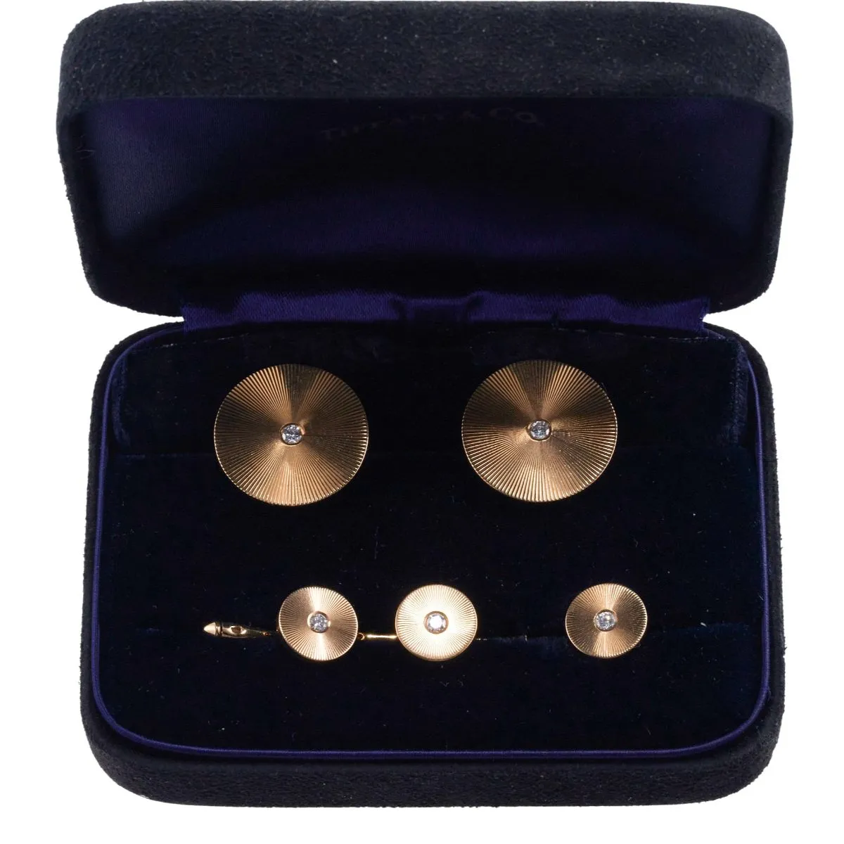 Tiffany & Co Retro Diamond Gold Cufflinks Stud Set