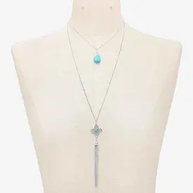 Turquoise and Silver Layered Pendant Necklace