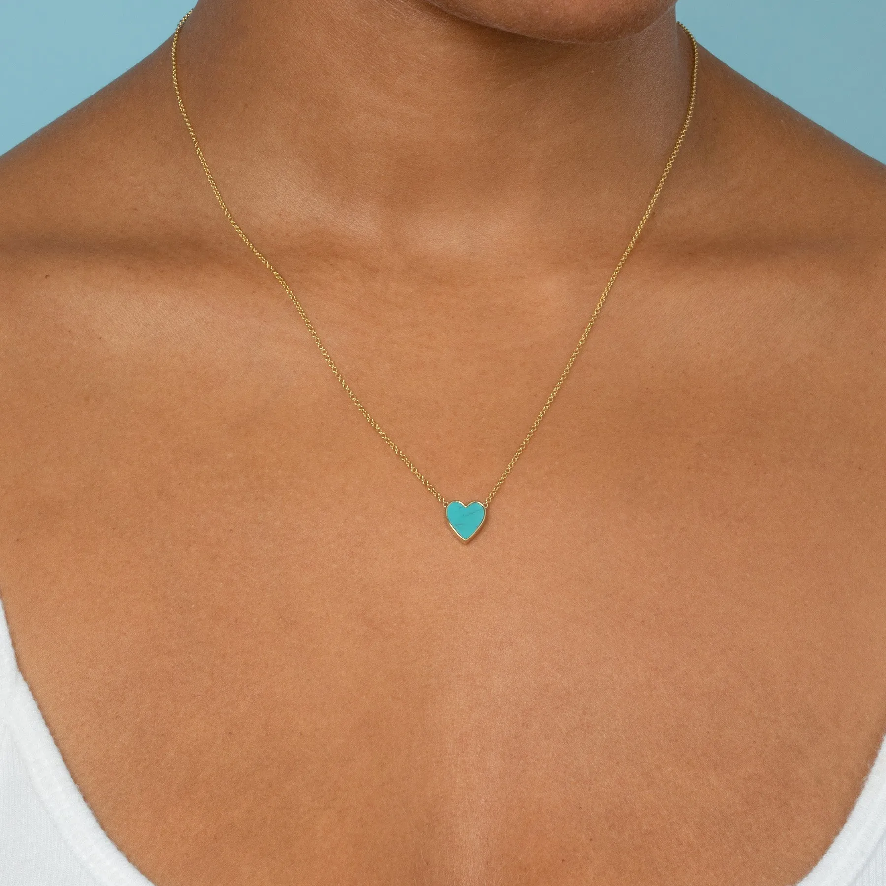 Turquoise Heart Necklace - Turquoise / 14k Yellow Gold