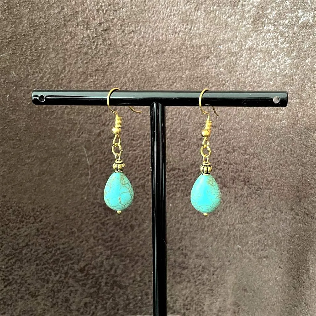 Turquoise Magnesite Teardrop Gold Earrings