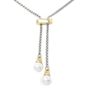 Two Tone Pearl Lariat Slide Chain Necklace 30 Inch