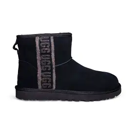 UGG Classic Mini Shearling Logo Black Boots - Women's