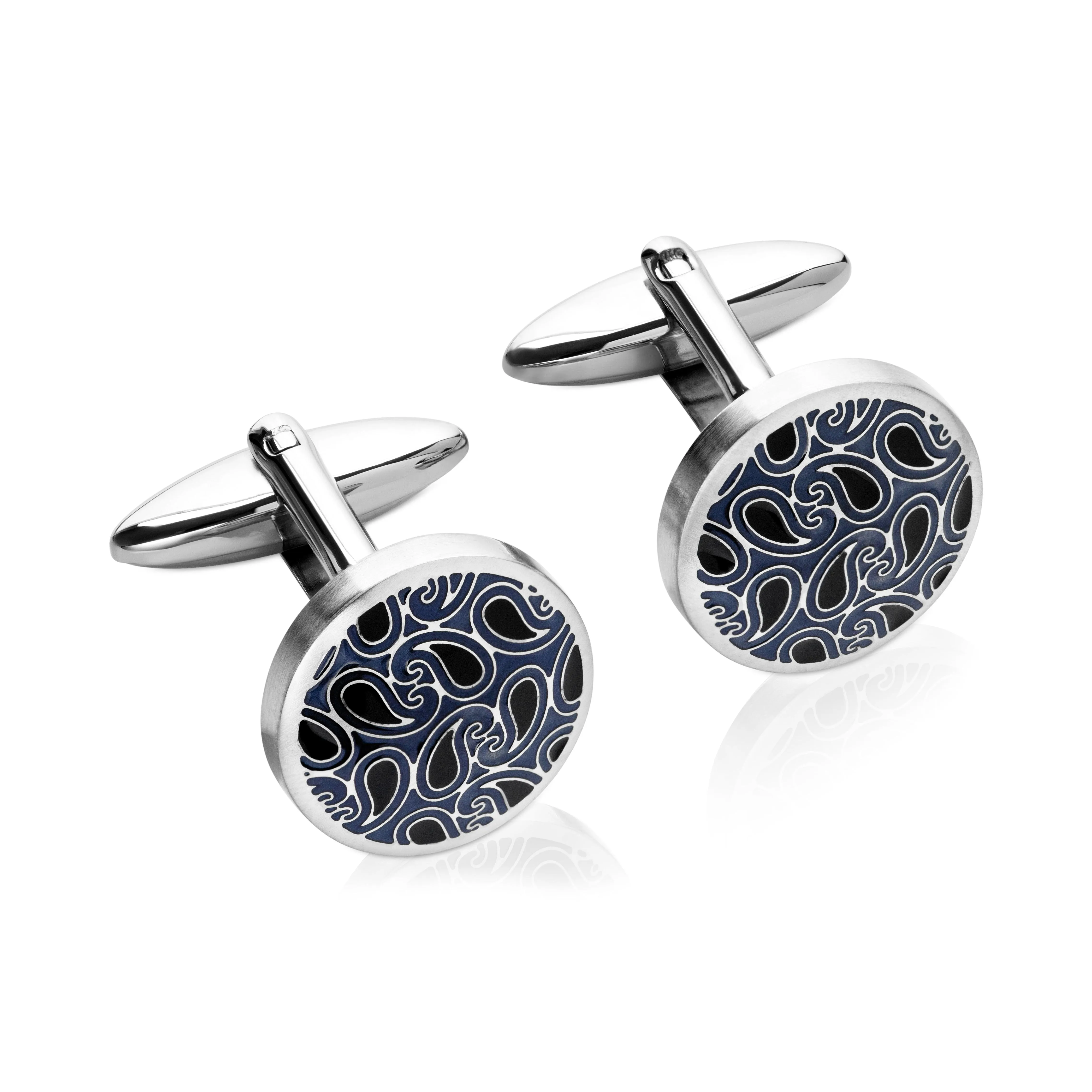 Unique & Co Blue And Black Paisley Cufflinks