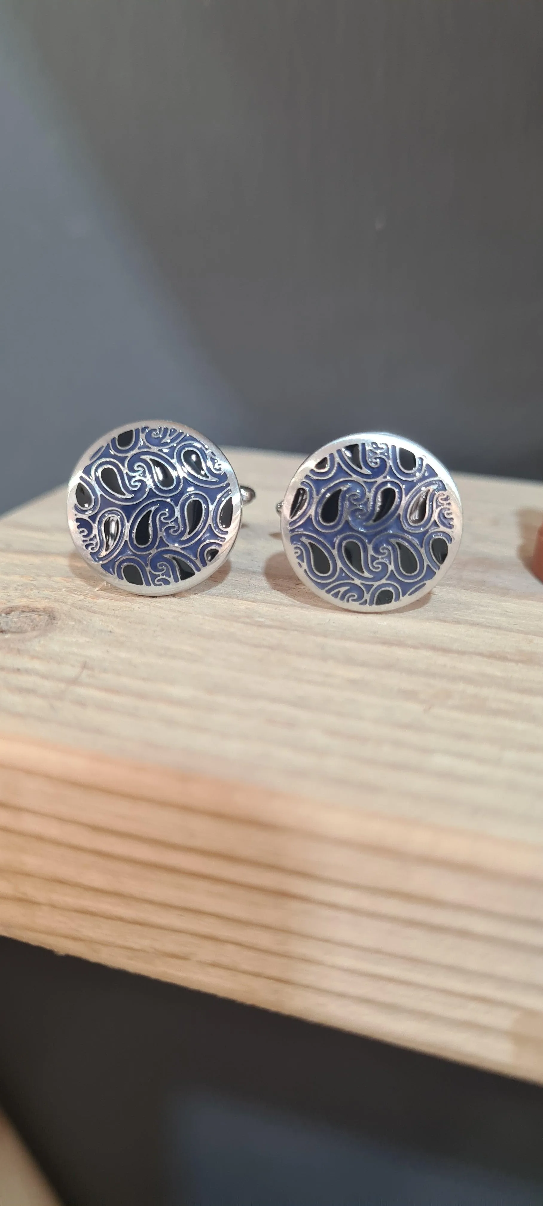 Unique & Co Blue And Black Paisley Cufflinks