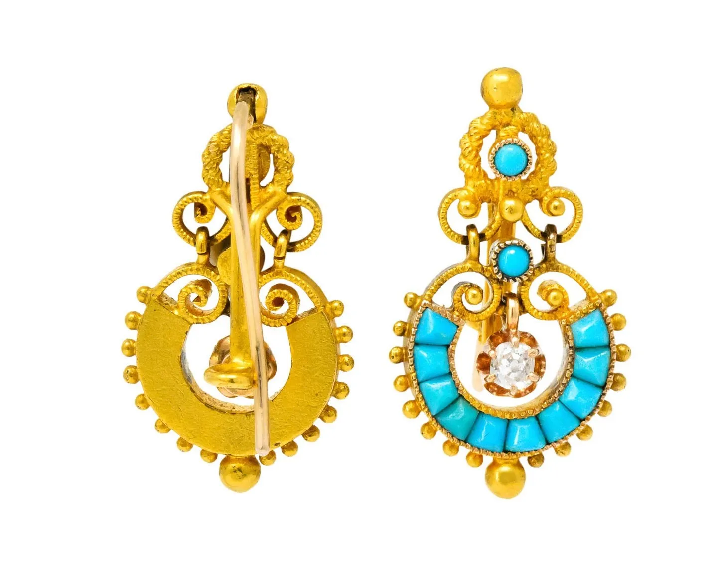 Victorian Diamond Turquoise 18 Karat Gold Drop Earrings