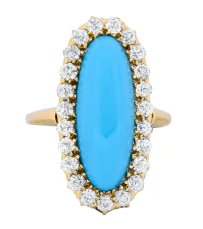 Victorian Tiffany & Co. 2.00 CTW Diamond Turquoise 18 Karat Gold Cluster Ring Circa 1880