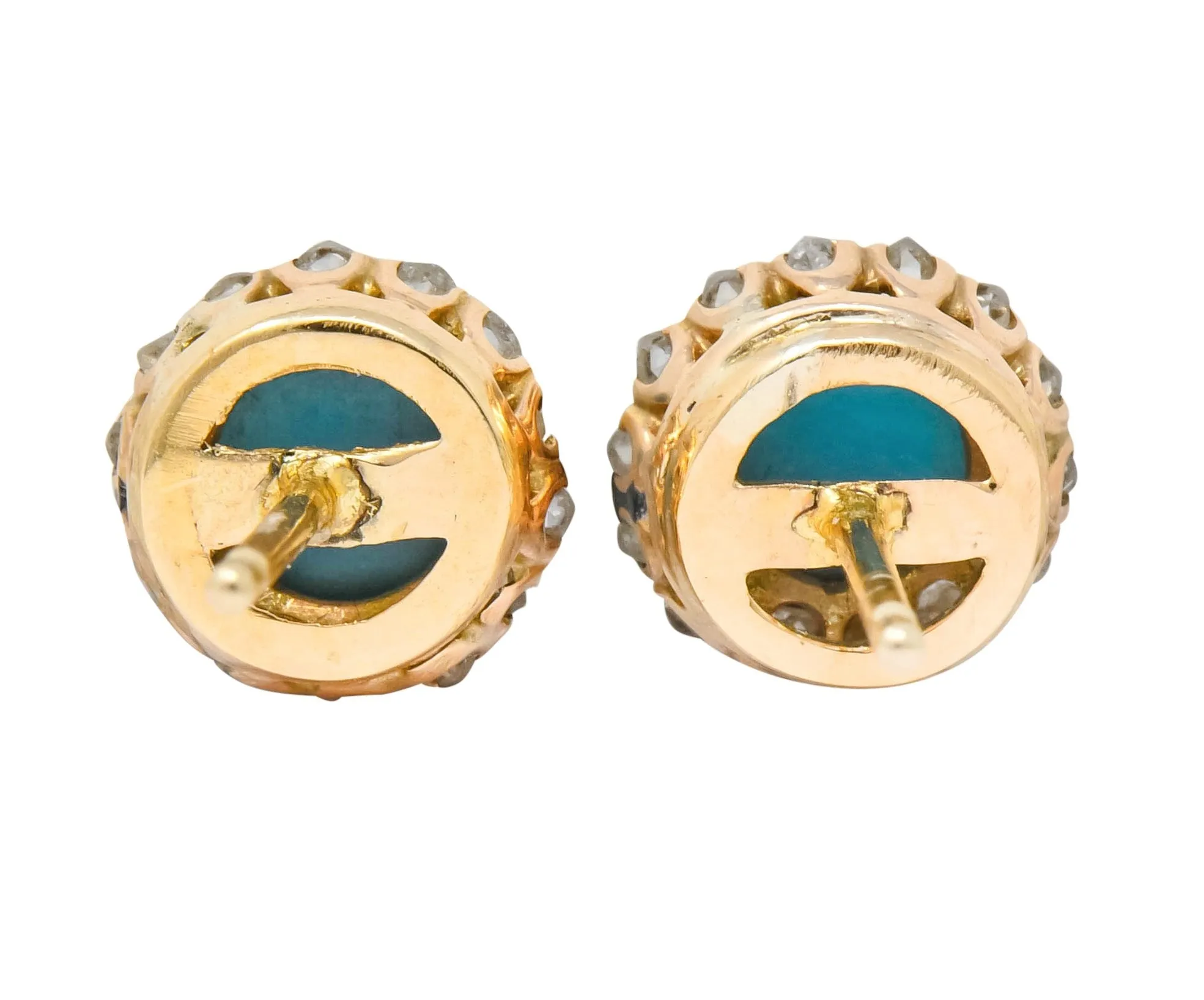 Victorian Turquoise Rose Cut Diamond 18 Karat Gold Cluster Earrings