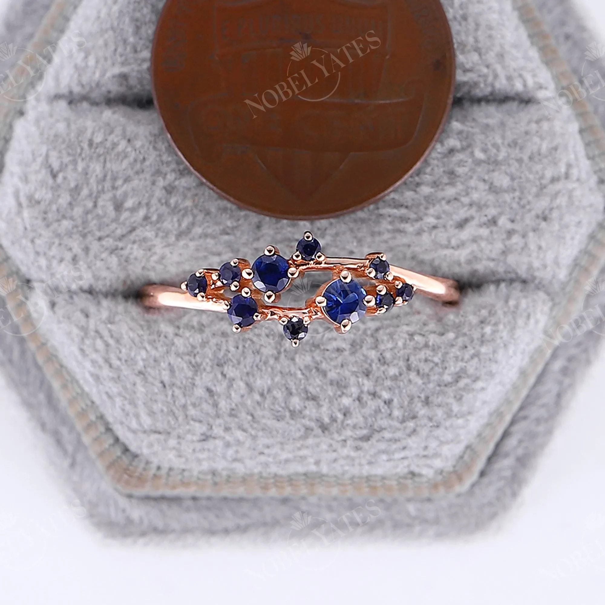 Vintage Round Cut Natural Sapphire Cluster Engagement Ring Rose Gold